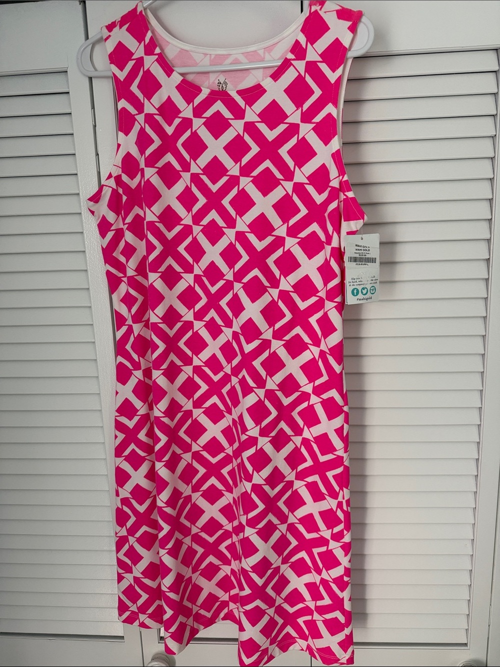 MAHI GOLD Pink and White Geometric Sleeveless Dress